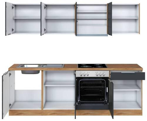KÜCHENBLOCK 240 cm   in Grau, Eiche Wotan  - Eiche Wotan/Weiß, Design, Holzwerkstoff/Metall (240cm) - Held