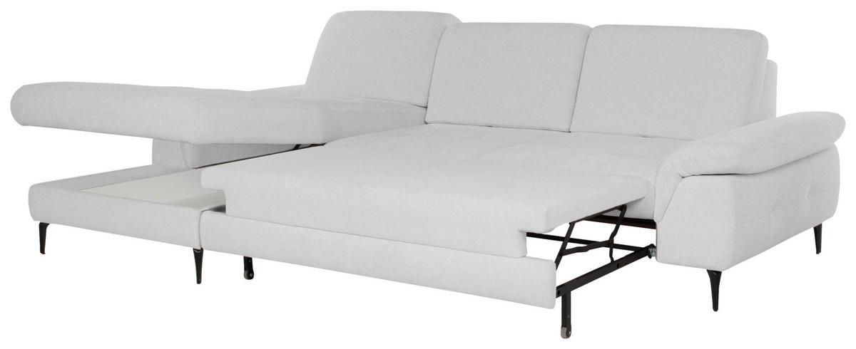 ECKSOFA ALMA in Chenille Hellgrau  191/285 cm  - Hellgrau/Schwarz, Design, Textil/Metall (191/285cm) - Livetastic