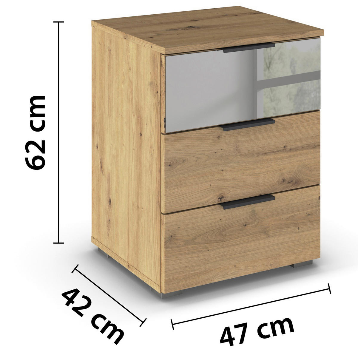 SÄNGBORD i ek Artisan  - aluminiumfärg/ek Artisan, Modern, metall/trämaterial (40/61/42cm) - Rauch Möbel