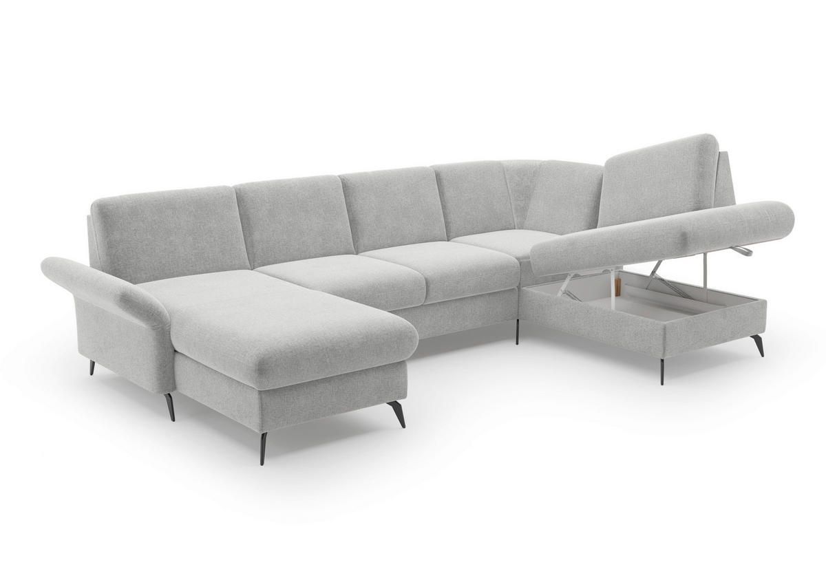 WOHNLANDSCHAFT Hellgrau Flachgewebe  - Hellgrau/Schwarz, KONVENTIONELL, Textil/Metall (164/314/195cm) - Sit & More