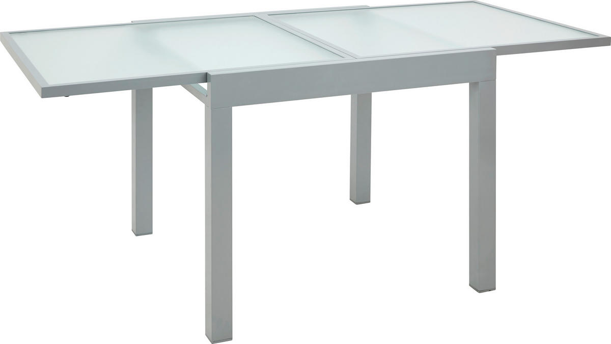 KERTI ASZTAL 90(180)/90/75 cm   - ezüstszínű/fehér, Design, Üveg/fém (90(180)/90/75cm) - Ambia Garden