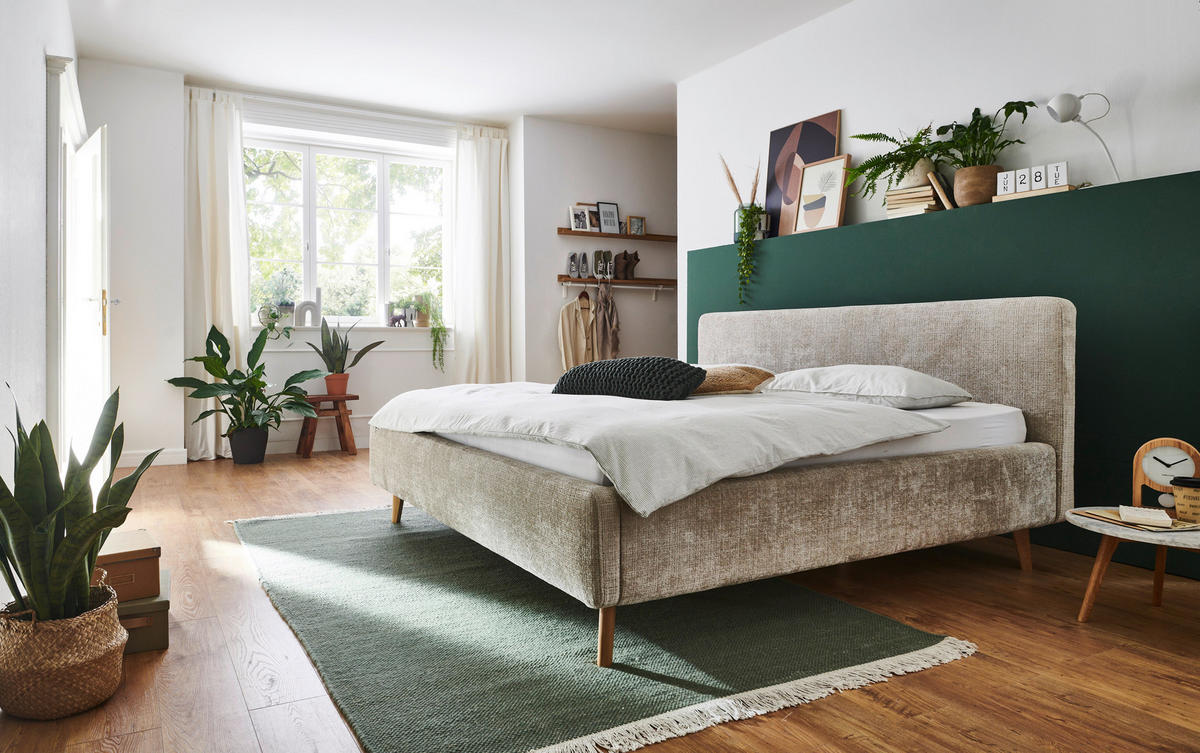 POLSTERBETT 180/200 cm  in Beige  - Eichefarben/Beige, Design, Holz/Textil (180/200cm) - Xora