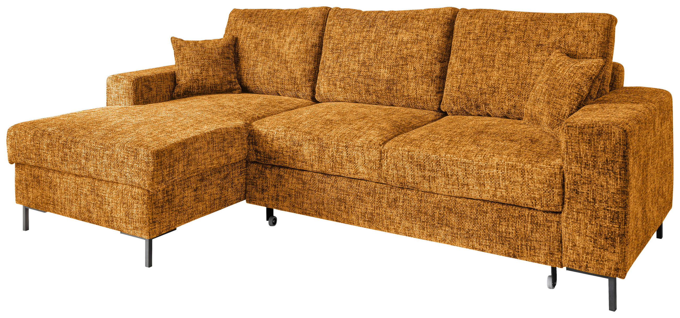 ECKSCHLAFSOFA in Struktur Goldfarben  - Goldfarben/Schwarz, KONVENTIONELL, Textil/Metall (143/237cm) - Livetastic