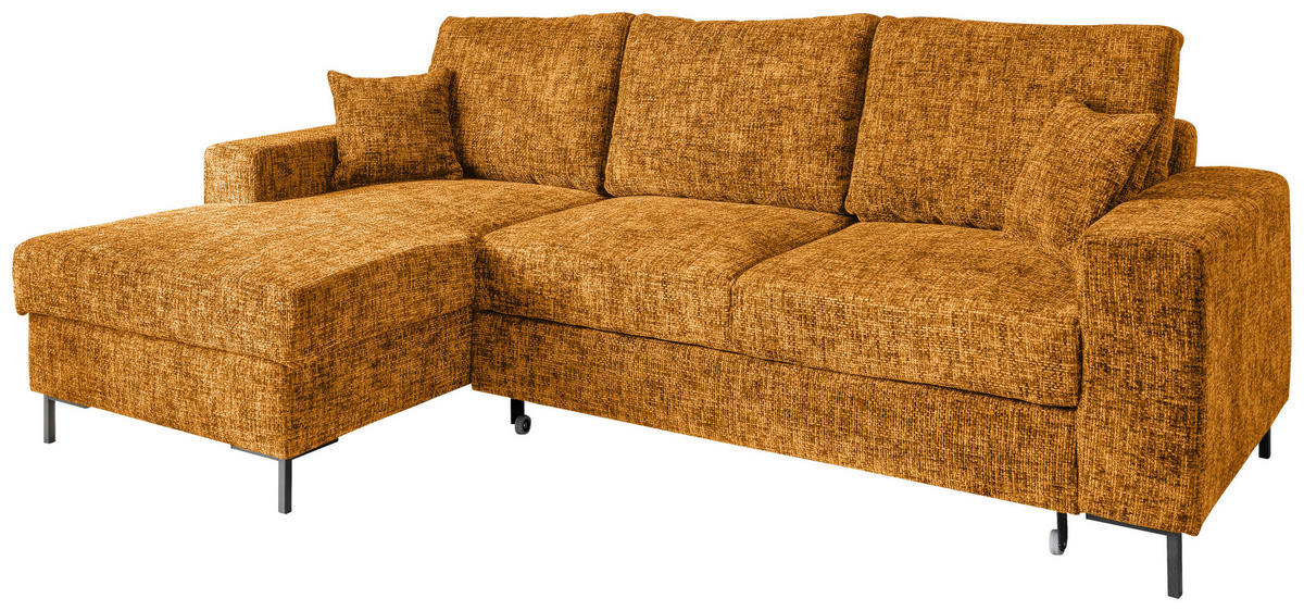 ECKSCHLAFSOFA  mit Rücken echt Struktur Goldfarben  - Goldfarben/Schwarz, KONVENTIONELL, Textil/Metall (143/237cm) - Livetastic