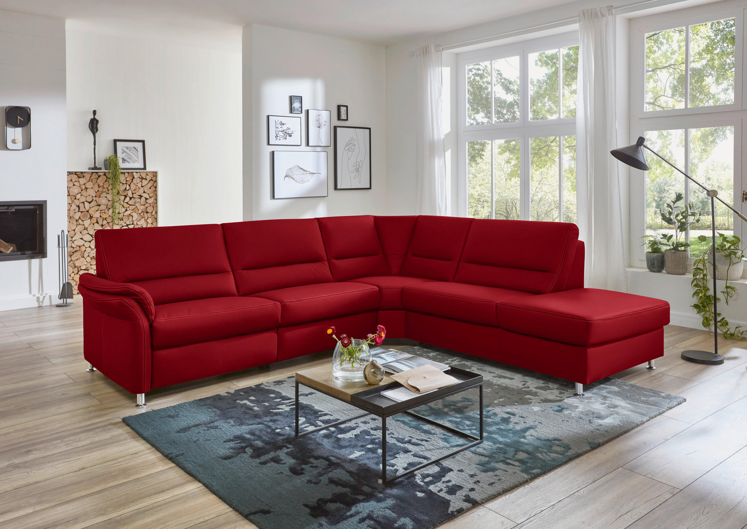 ECKSOFA in Echtleder Rot  288/249 cm  - Beige/Rot, Design, Leder/Metall (288/249cm) - Beldomo Premium