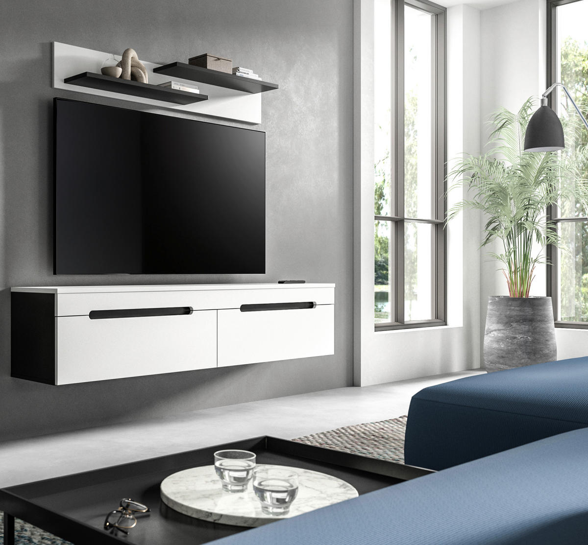 TV-SZEKRÉNY 170/38/33 cm  - fekete/fehér, Design, műanyag/faalapú anyag (170/38/33cm) - Livetastic