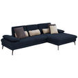 ECKSOFA in Chenille, Mikrofaser Dunkelblau  - Schwarz/Dunkelblau, Design, Textil/Metall (299/157cm) - Dieter Knoll