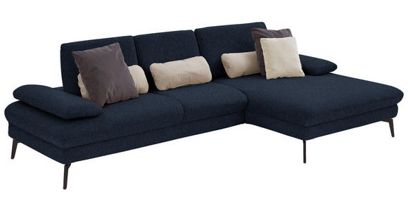 ECKSOFA in Chenille, Mikrofaser Dunkelblau  - Schwarz/Dunkelblau, Design, Textil/Metall (299/157cm) - Dieter Knoll