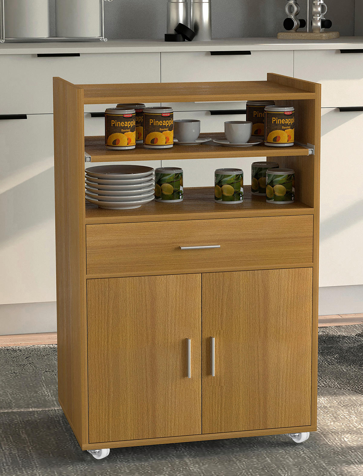 SERVIERWAGEN in Buchefarben  - Silberfarben/Buchefarben, Basics, Holzwerkstoff/Kunststoff (59/92/40cm) - MID.YOU