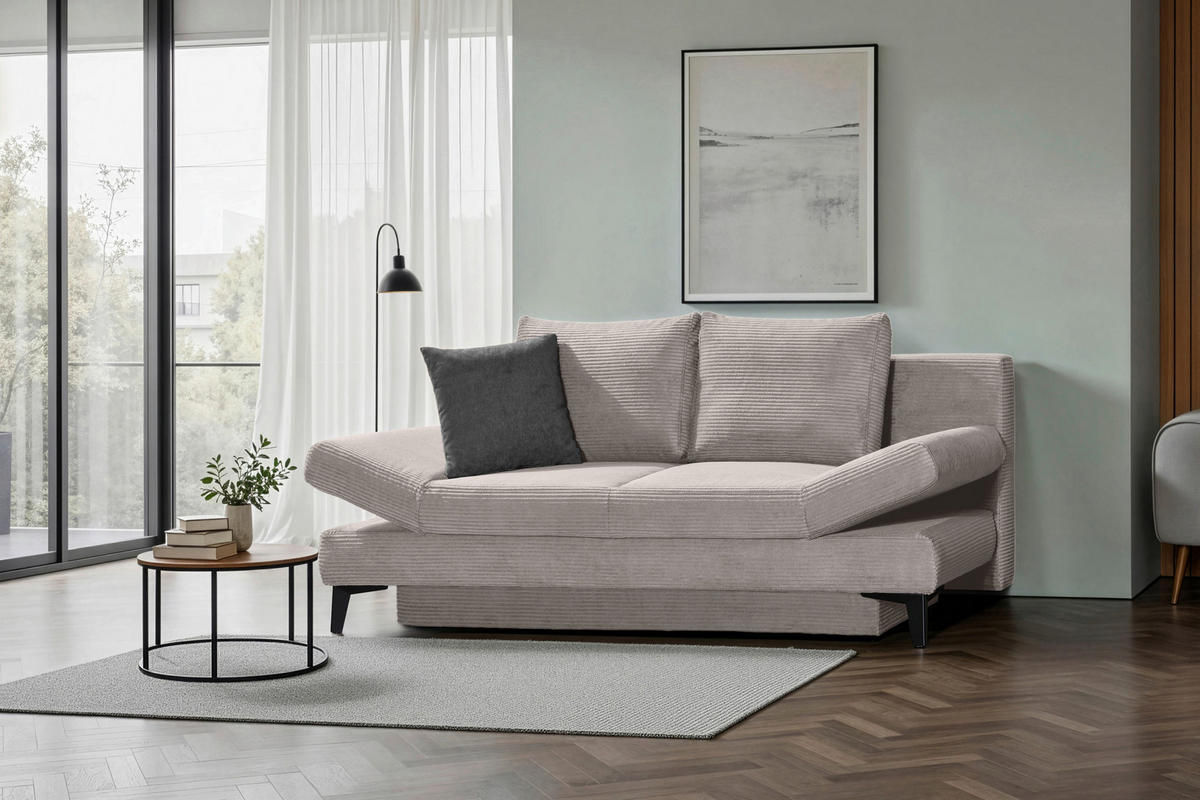 SCHLAFSOFA Cord Cappuccino  inkl. Bettkasten, Schlaffunktion, Armteilverstellung  - Schwarz/Cappuccino, Design, Textil/Metall (200/85/90cm) - Novel