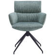 ARMLEHNSTUHL  Sitzfläche 360° drehbar, automatische Rückholfunktion Leinenoptik  - Schwarz/Olivgrün, Design, Textil/Metall (64/86/63cm) - Dieter Knoll