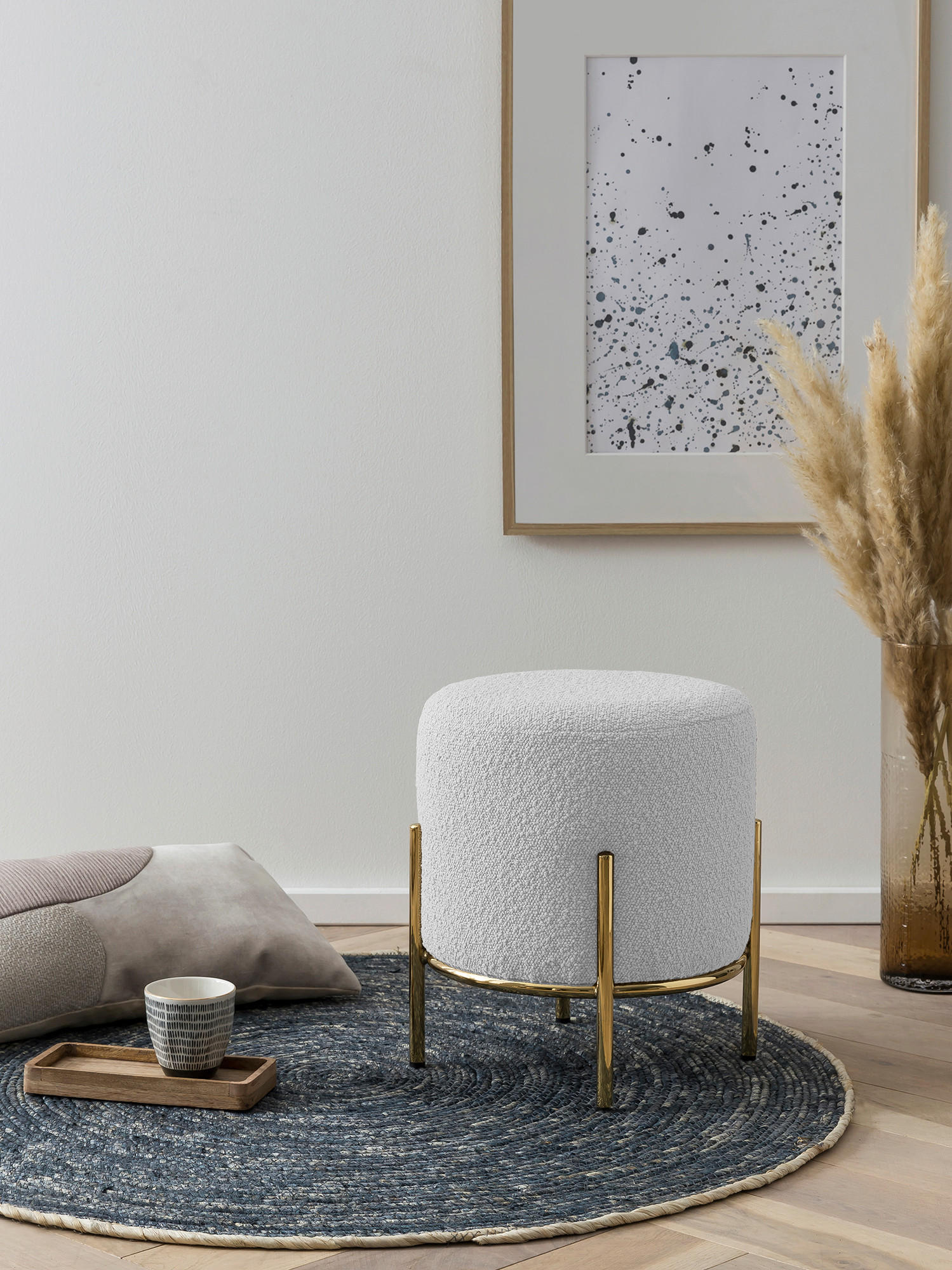 HOCKER in Textil Weiß, Goldfarben  - Goldfarben/Weiß, MODERN, Textil/Metall (35/38/35cm) - Livetastic