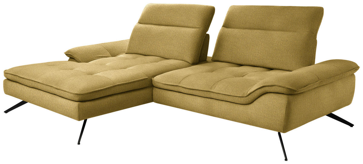 ECKSOFA in Chenille Currygelb  - Currygelb/Schwarz, Design, Textil/Metall (179-202/288cm) - Stylife