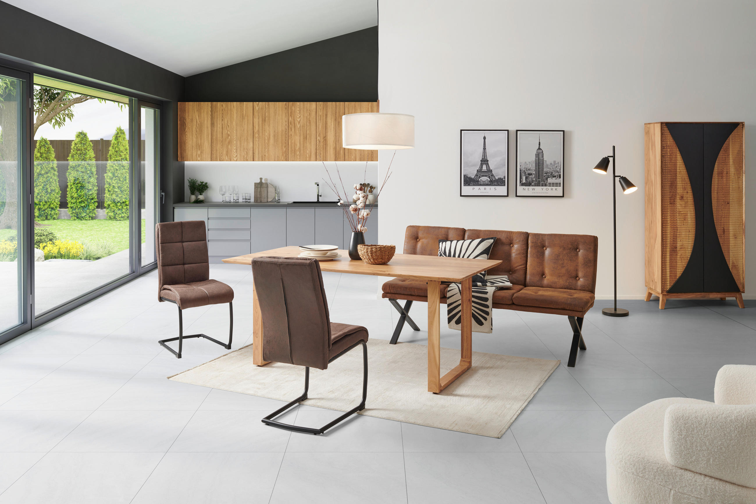 SITZBANK in Metall, Textil Braun  - Schwarz/Braun, LIFESTYLE, Textil/Metall (160/90/41cm) - MID.YOU