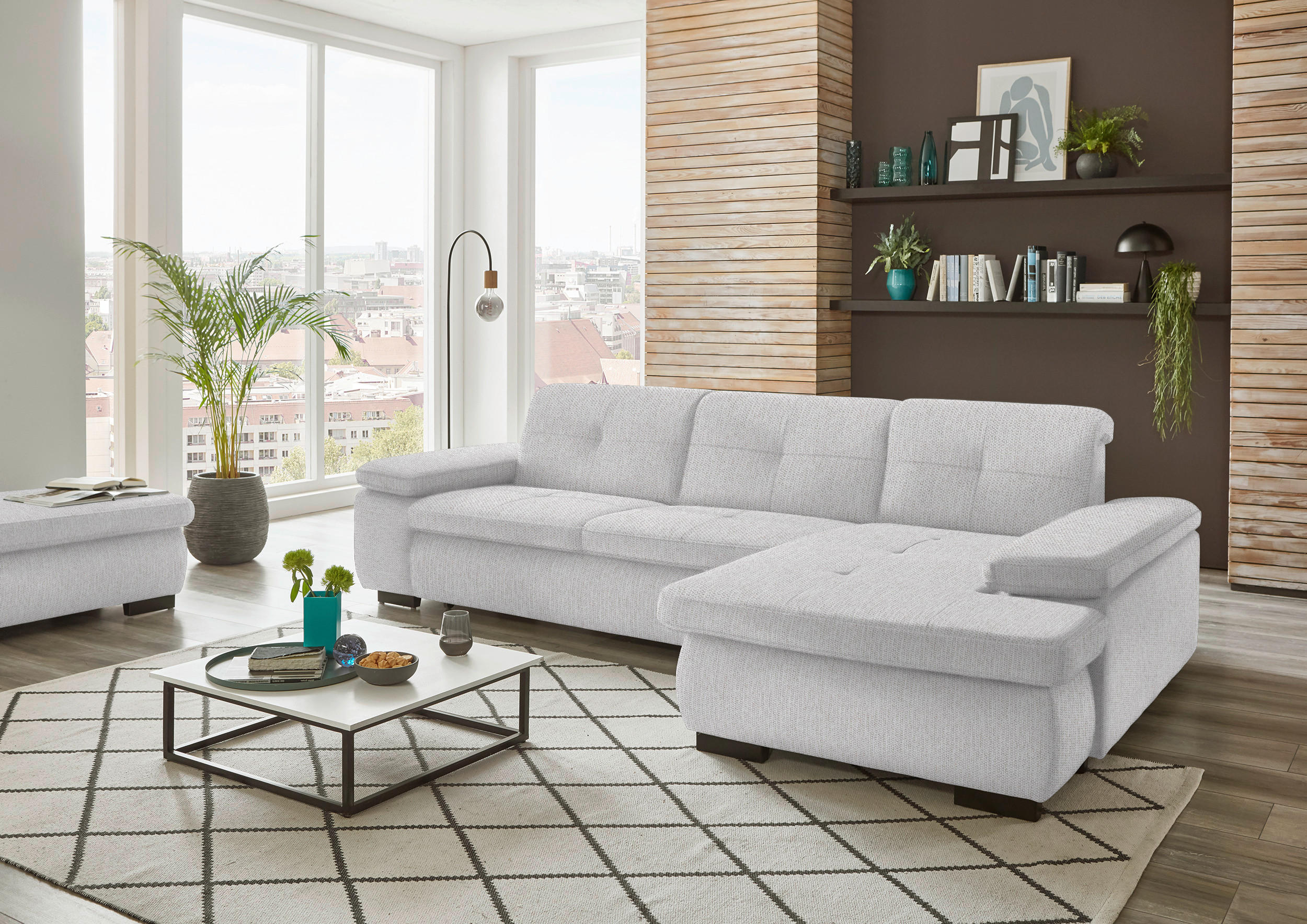 ECKSOFA in Flachgewebe Creme  297/174 cm  - Creme/Schwarz, Design, Textil/Metall (297/174cm) - Beldomo Style
