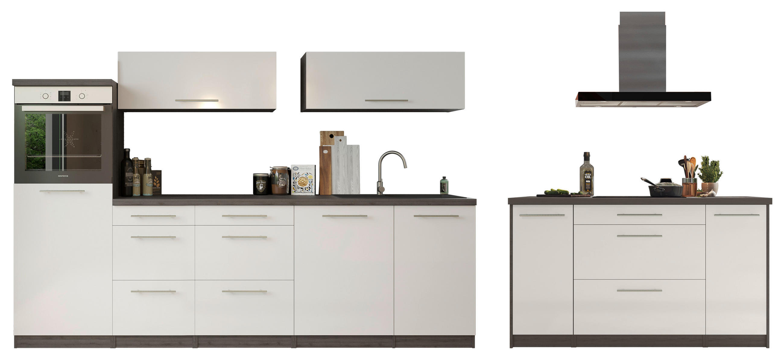 KÜCHENBLOCK 280/160 cm   in Grau, Weiß  - Weiß/Grau, Basics, Holzwerkstoff/Metall (280/160cm) - Respekta