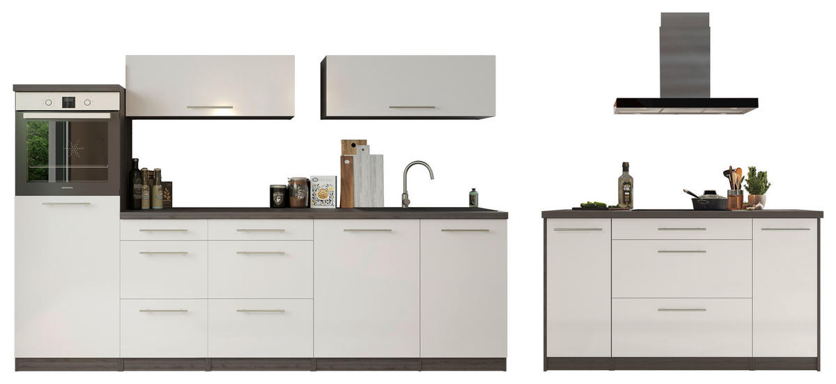 KÜCHENBLOCK 280/160 cm   in Grau, Weiss  - Weiss/Grau, Basics, Holzwerkstoff/Metall (280/160cm) - Respekta