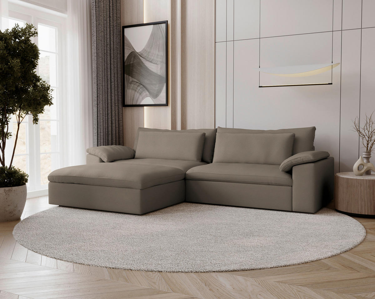 ECKSOFA  Chenille Graubraun  - Graubraun/Schwarz, Modern, Kunststoff/Textil (198/306cm) - Carryhome