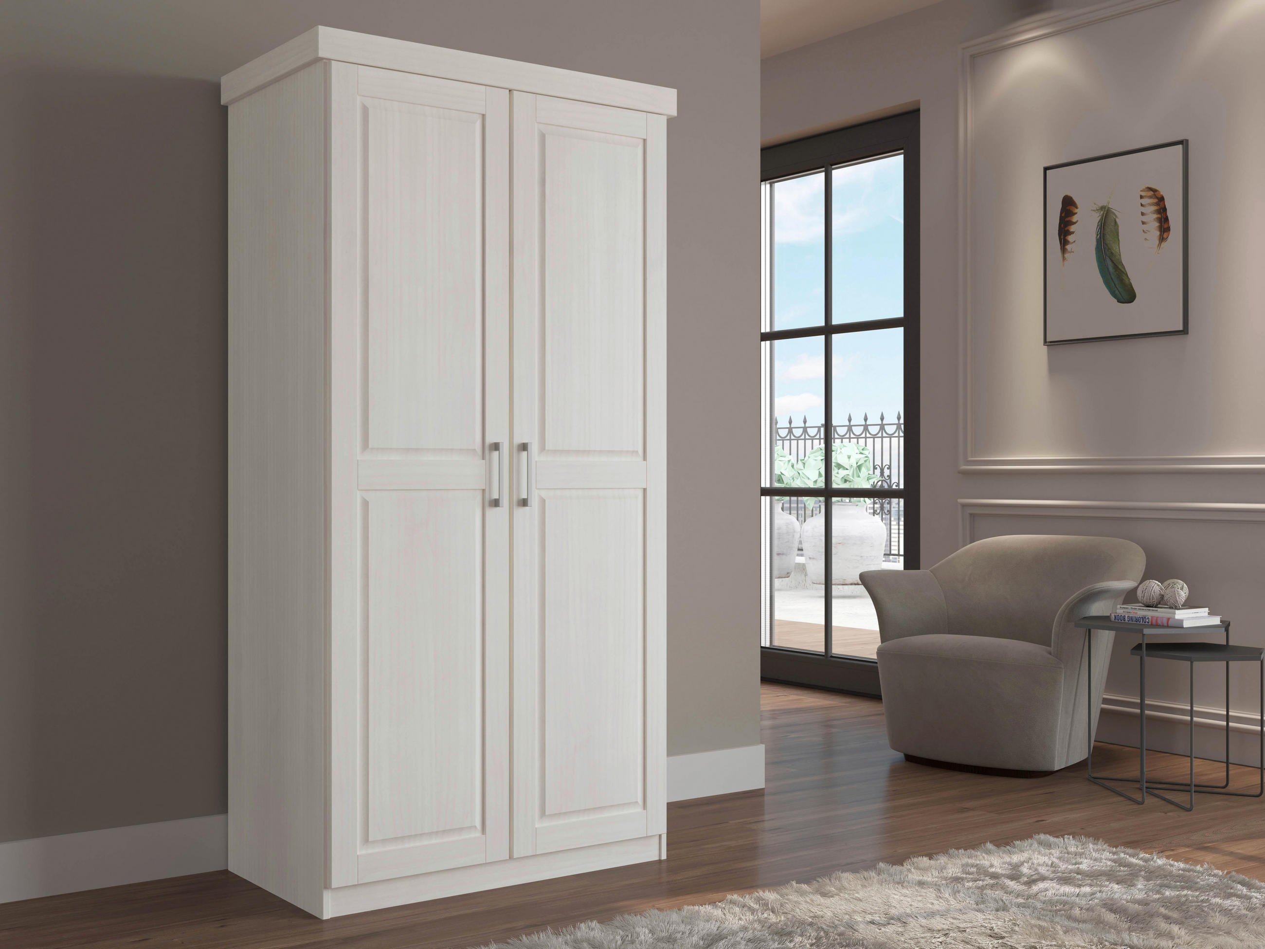DREHTÜRENSCHRANK  in Weiß  - Silberfarben/Weiß, LIFESTYLE, Holz/Kunststoff (95/190/55cm) - MID.YOU