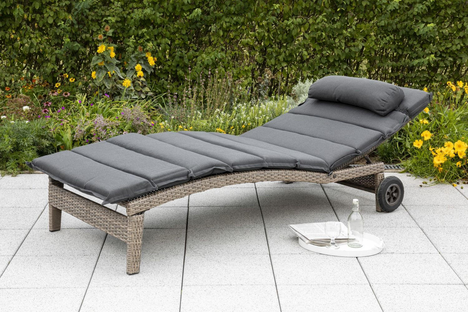 GARTEN-RELAXLIEGE 90/100/208 cm  - Grau, ROMANTIK / LANDHAUS, Kunststoff/Metall (90/100/208cm) - Gardenson