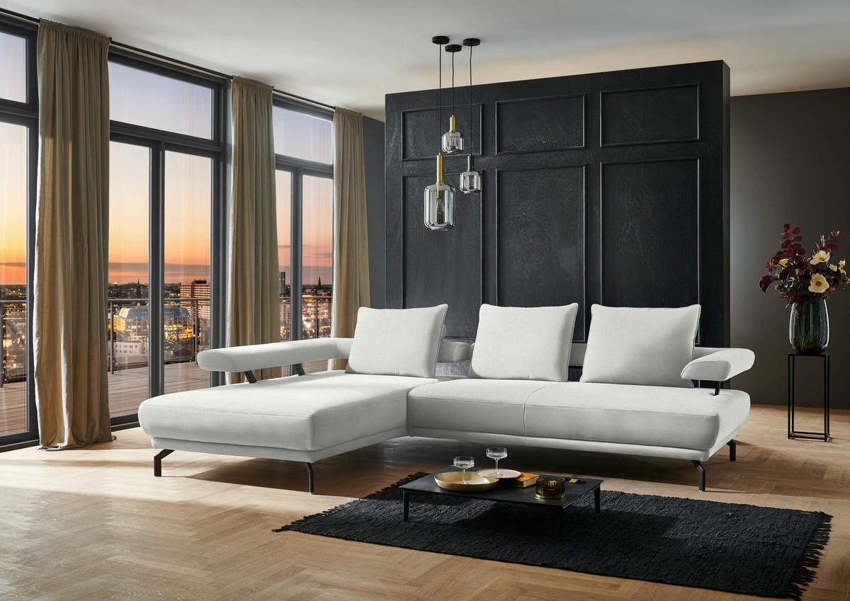 ECKSOFA in Chenille Ecru  - Ecru/Schwarz, Design, Textil/Metall (224/305cm) - Dieter Knoll
