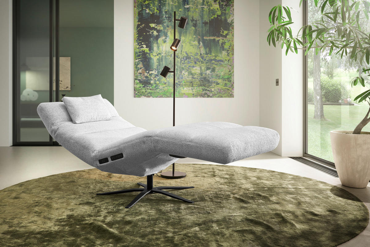 RELAXLIEGE in Flachgewebe Hellgrau  - Hellgrau/Schwarz, MODERN, Textil/Metall (82/53-115/156-206cm) - Pure Home Comfort