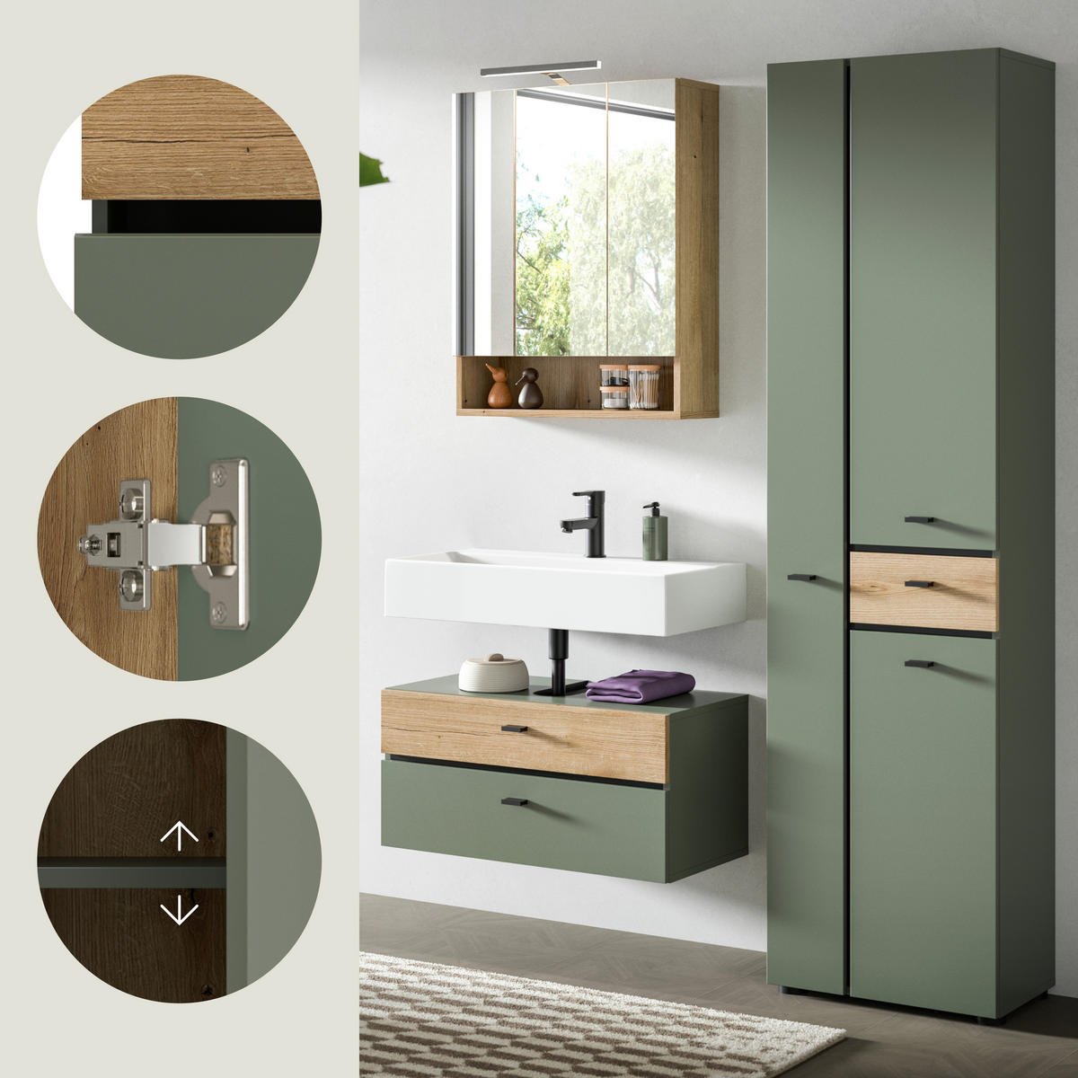 BADRUM 126 cm  - grön/svart, Trend, trämaterial/glas (126cm) - MID.YOU