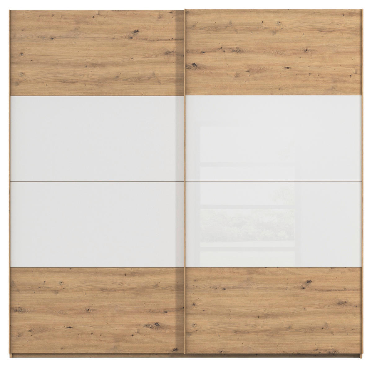SCHWEBETÜRENSCHRANK - Eichefarben/Weiß, Design, Glas/Holzwerkstoff (226/223/68cm) - Xora