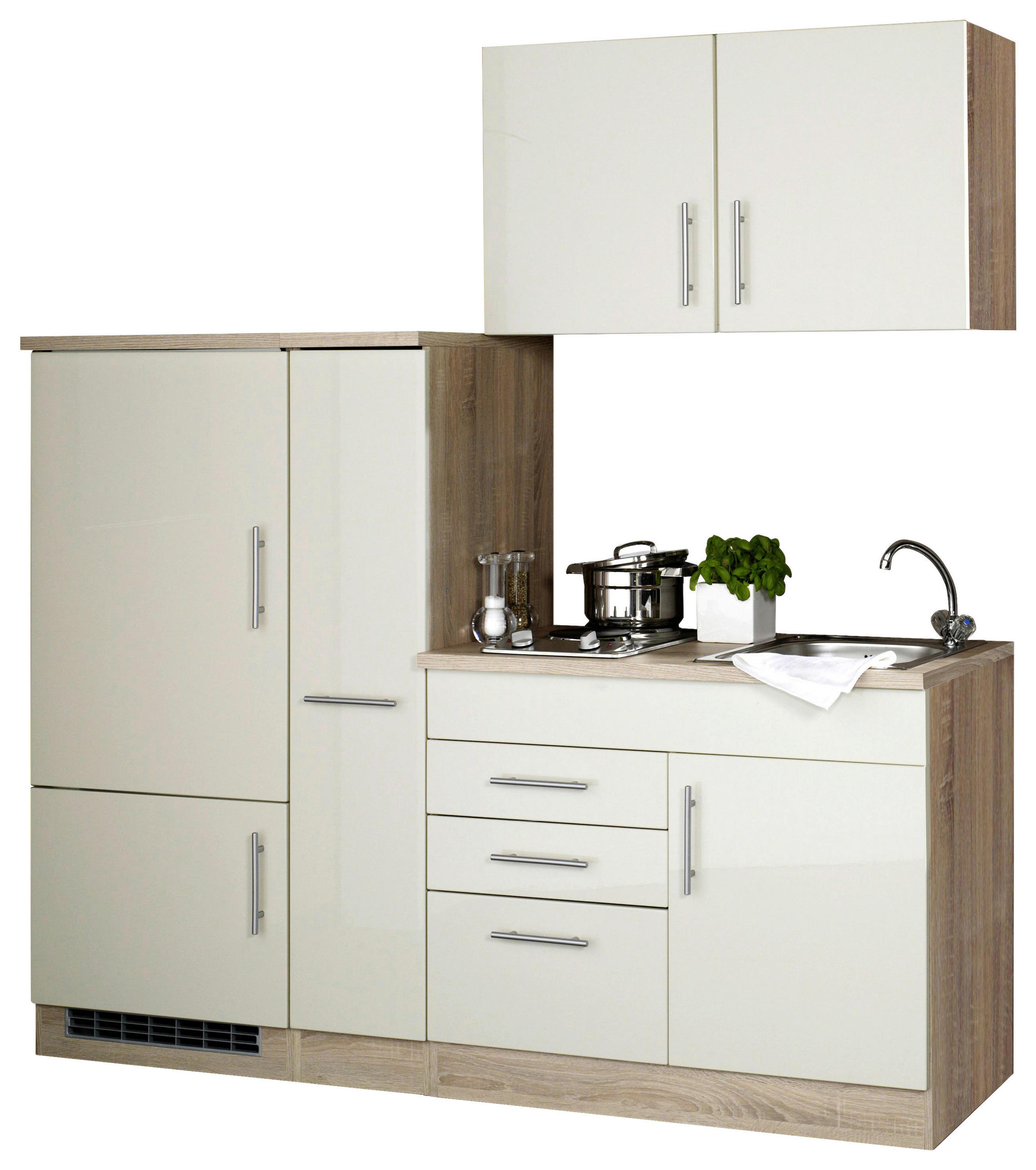KÜCHENBLOCK 190 cm   in Creme  - Chromfarben/Eichefarben, Modern, Holzwerkstoff/Metall (190cm) - Held