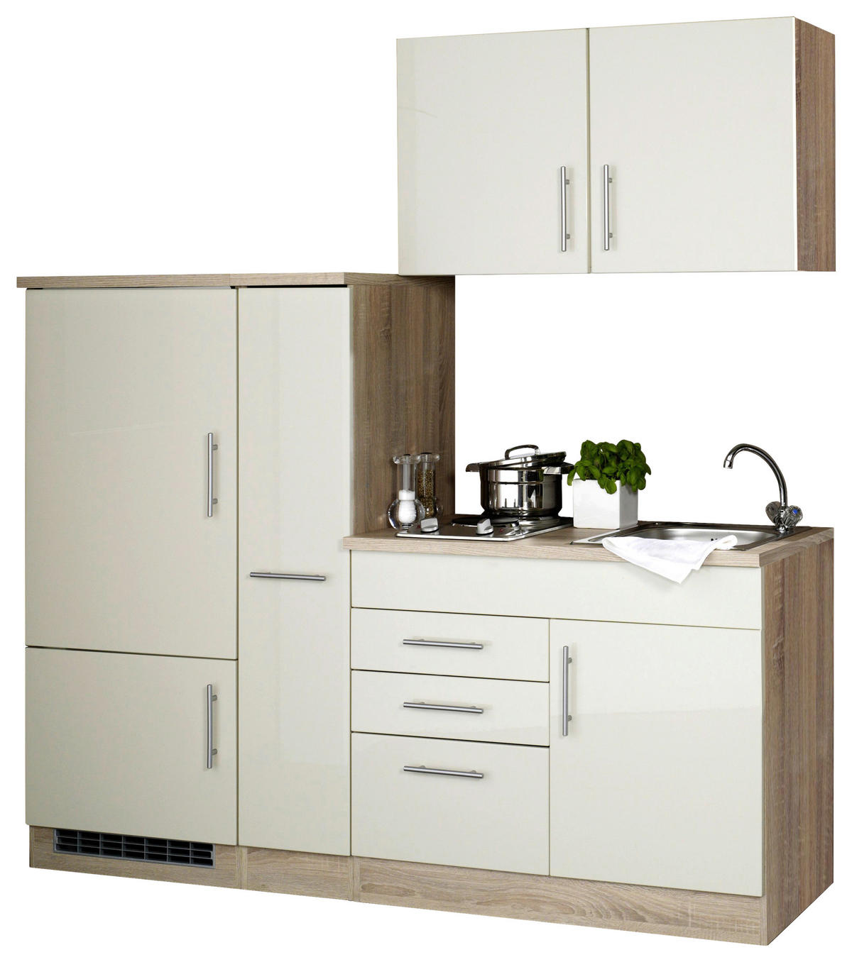 KÜCHENBLOCK 190 cm   in Creme  - Chromfarben/Eichefarben, Modern, Holzwerkstoff/Metall (190cm) - Held