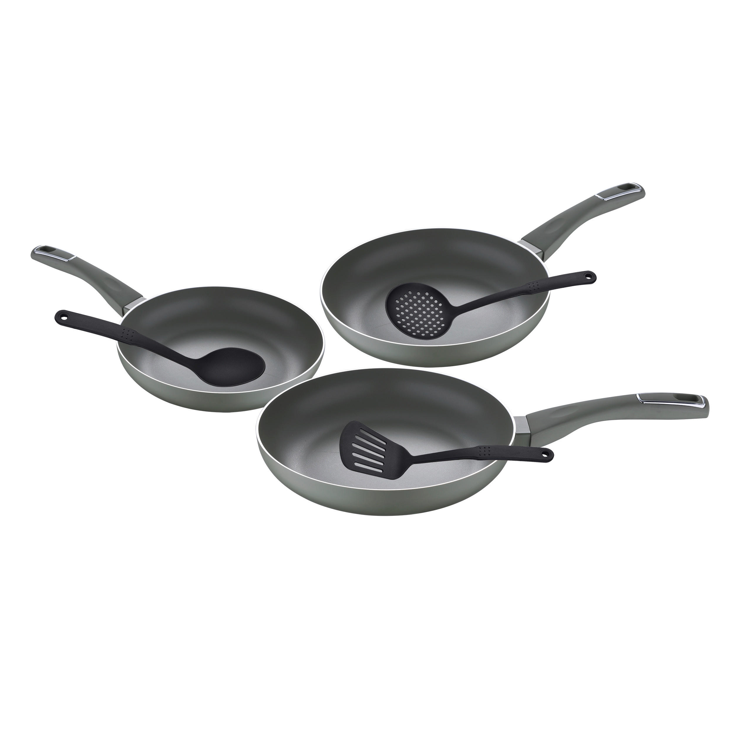 SADA PÁNVÍ, nepřilnavý povrch PTFE, 6dílné - zelená, Basics, kov