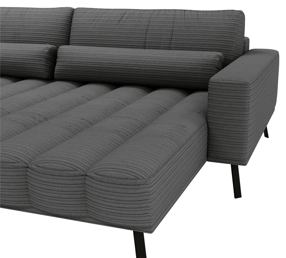 ECKSOFA in Cord Anthrazit  291/204 cm  - Anthrazit/Schwarz, Design, Textil/Metall (291/204cm) - Lomoco