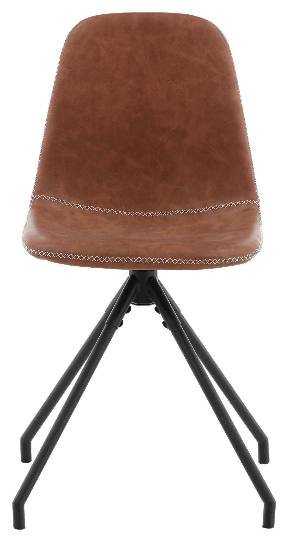 STUHL-SET 2 Stück  in Stahl Lederlook (vegan)  - Cognac/Schwarz, Design, Textil/Metall (44/88/54cm) - Livetastic