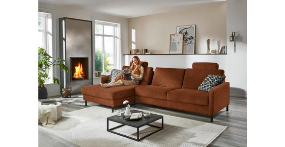 ECKSOFA  in Chenille, Flachgewebe Rostfarben  175/316 cm  - Rostfarben/Schwarz, Design, Textil/Metall (175/316cm) - Dieter Knoll