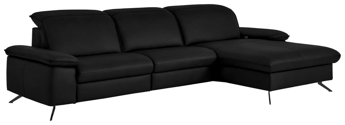 ECKSOFA  Echtleder Schwarz  - Schwarz, Design, Leder/Metall (307/169cm) - Beldomo Premium