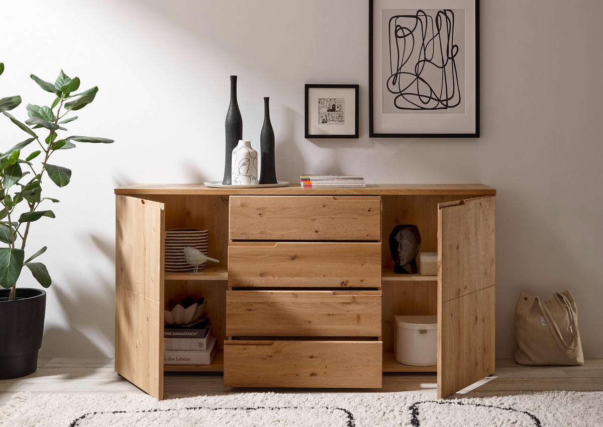 TÁLALÓSZEKRÉNY 165/80/40 cm  - tölgyfa színű/ezüstszínű, Design, műanyag/faalapú anyag (165/80/40cm) - Linea Natura