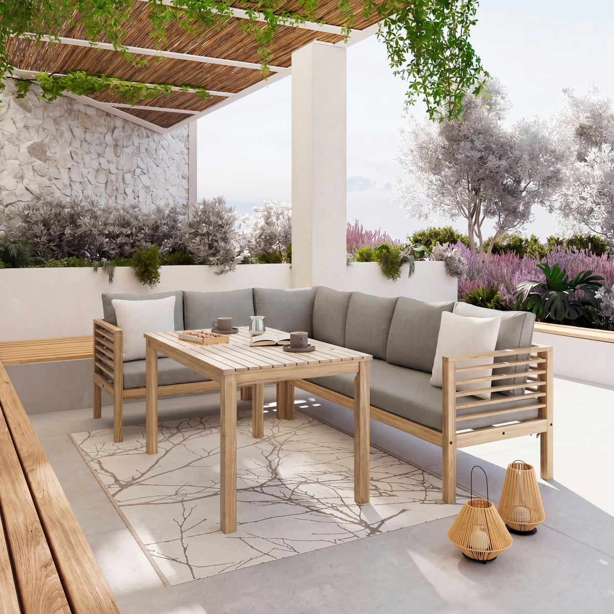 DINING-LOUNGESET 173/226 cm Akazie teilmassiv  - Beige/Akaziefarben, Modern, Holz (173/226cm) - Ambia Garden