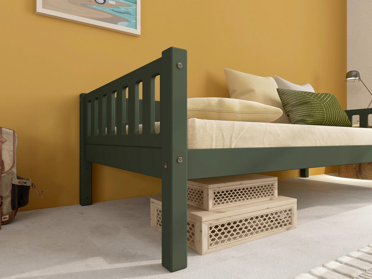 BETT 90/200 cm,  in Dunkelgrün, Rollrost  - Dunkelgrün, MODERN, Holz (90/200cm) - Chameo