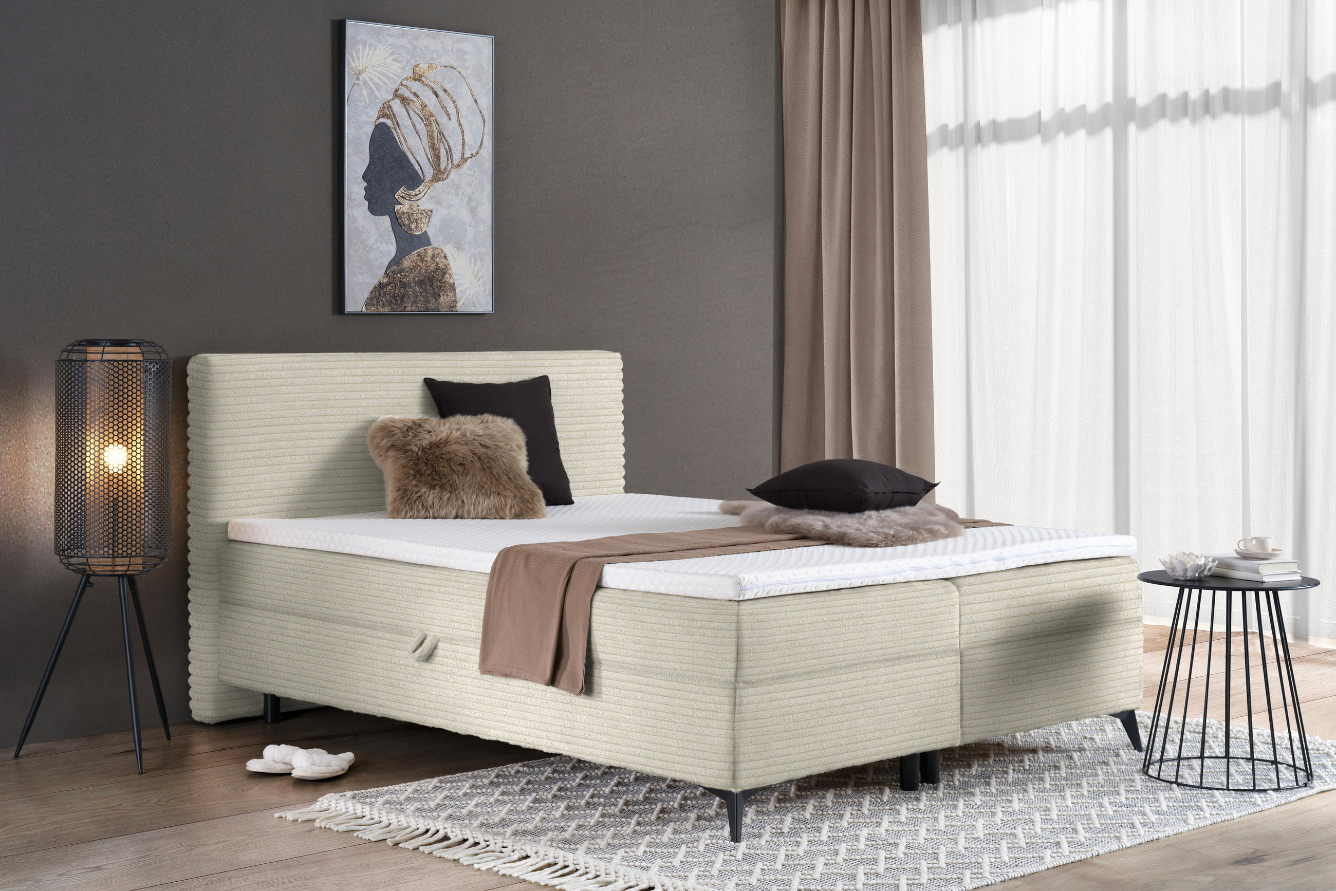 BOXBETT 160/200 cm  in Creme  - Creme/Schwarz, Design, Holz/Holzwerkstoff (160/200cm) - Xora