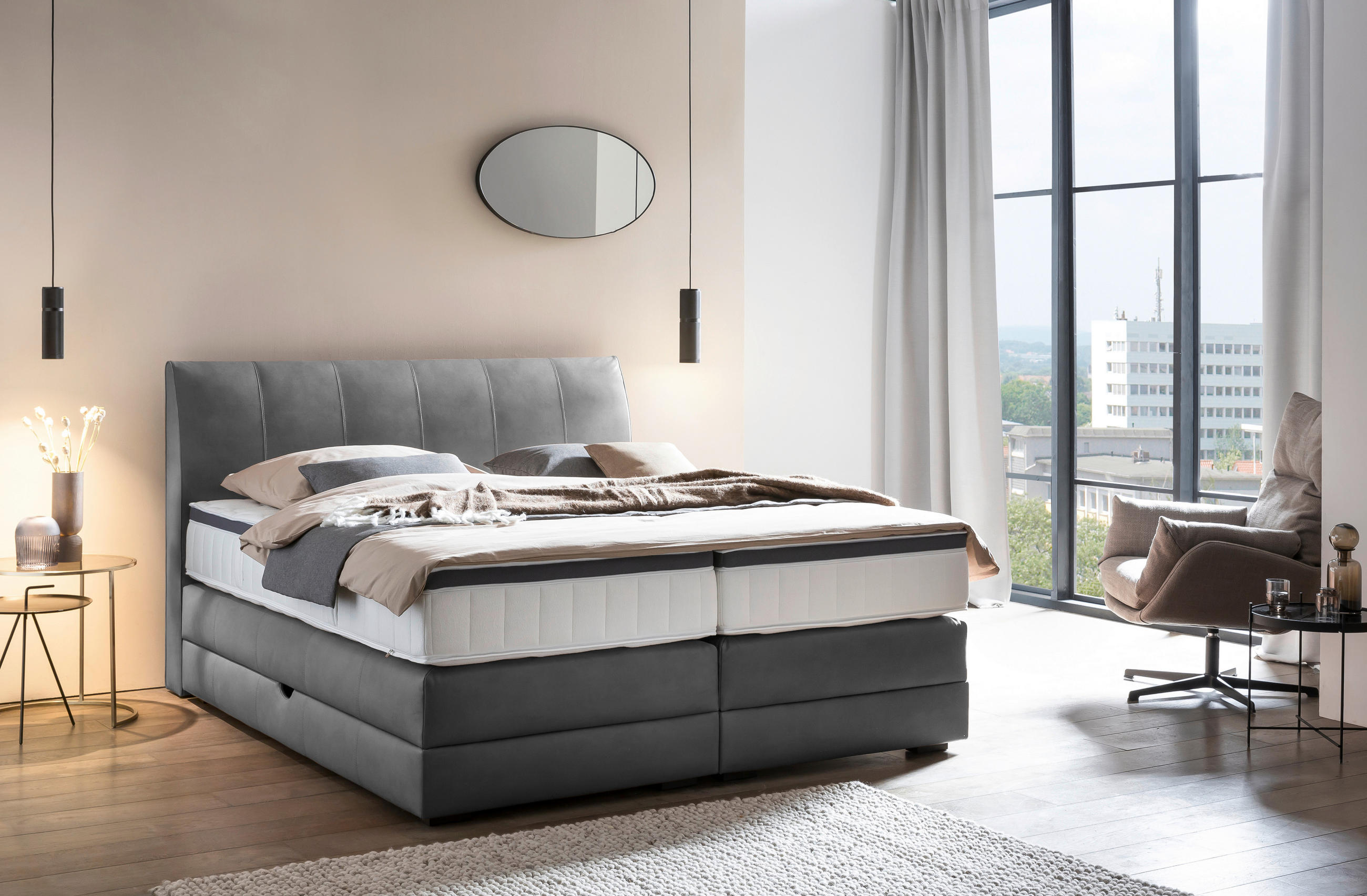 BOXSPRINGBETT 200/200 cm  in Anthrazit  - Wengefarben/Anthrazit, Konventionell, Holz/Textil (200/200cm) - Novel