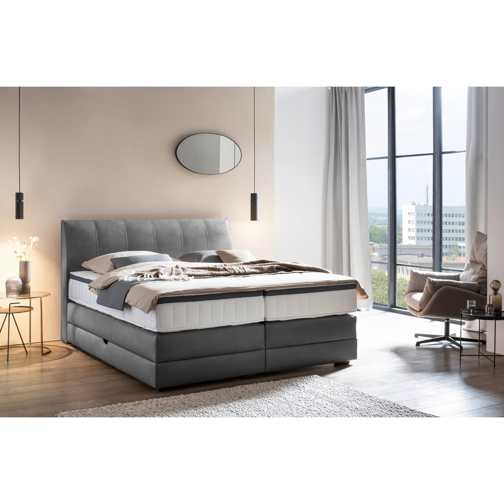 Thumbnail - Novel Boxspringbett, Anthrazit, Textil, Wenge, H4, 7-Zonen, Höhe ca. 27 cm, 180x200 cm, Bettkasten, gepolstertes Kopftei...