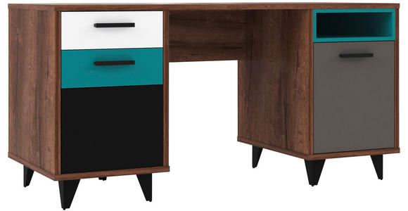 SCHREIBTISCH 150/60/74 cm Grau, Grün, Schwarz, Weiß, Eichefarben Stauraum  - Smaragdgrün/Eichefarben, Design, Holzwerkstoff/Kunststoff (150/60/74cm) - Carryhome