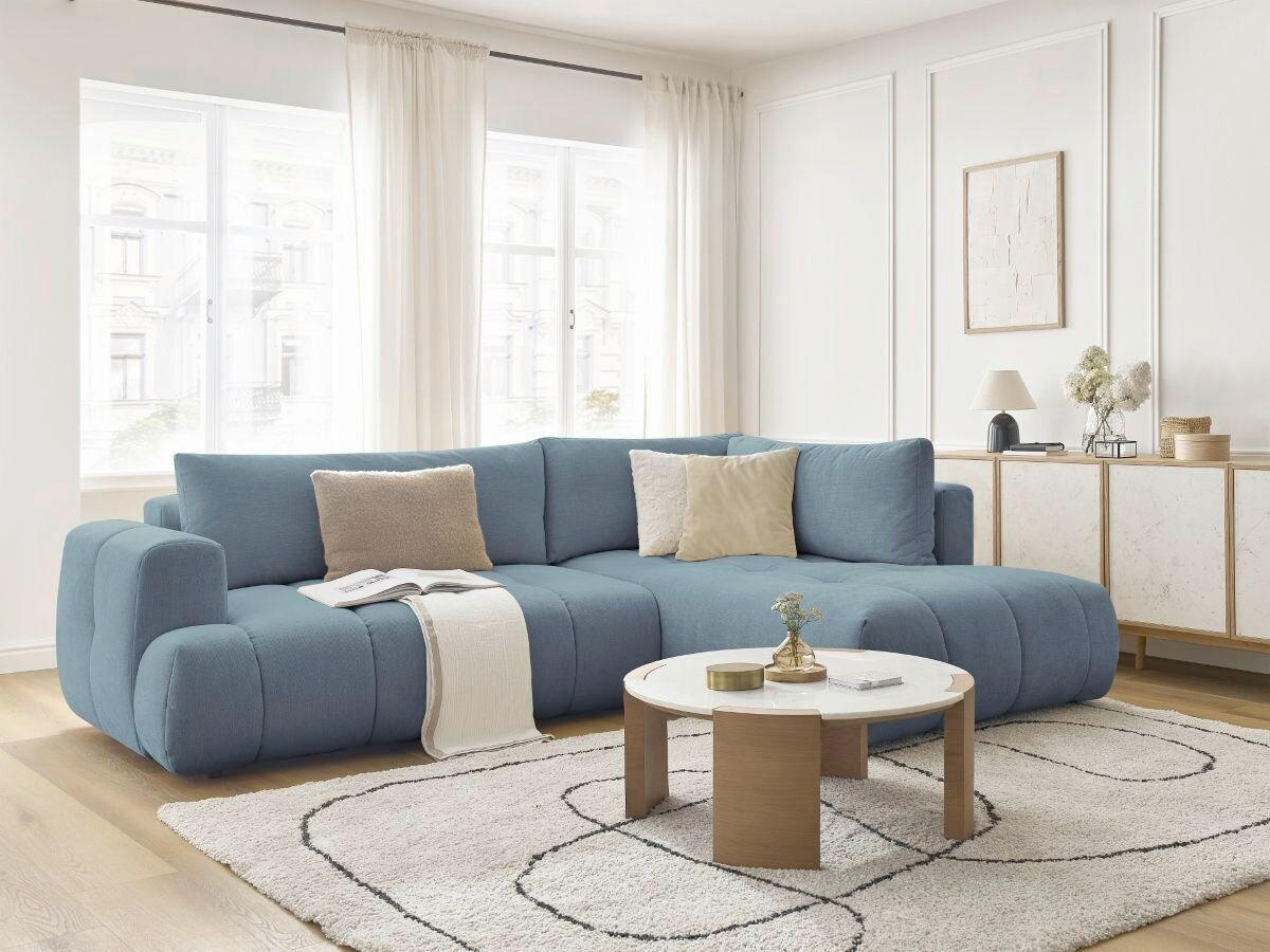 ECKSCHLAFSOFA FUJI Leinenoptik Hellblau  inkl.  - Schwarz/Hellblau, MODERN, Kunststoff/Textil (282/204cm)