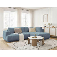 ECKSCHLAFSOFA FUJI Leinenoptik Hellblau  inkl.  - Schwarz/Hellblau, MODERN, Kunststoff/Textil (282/204cm)