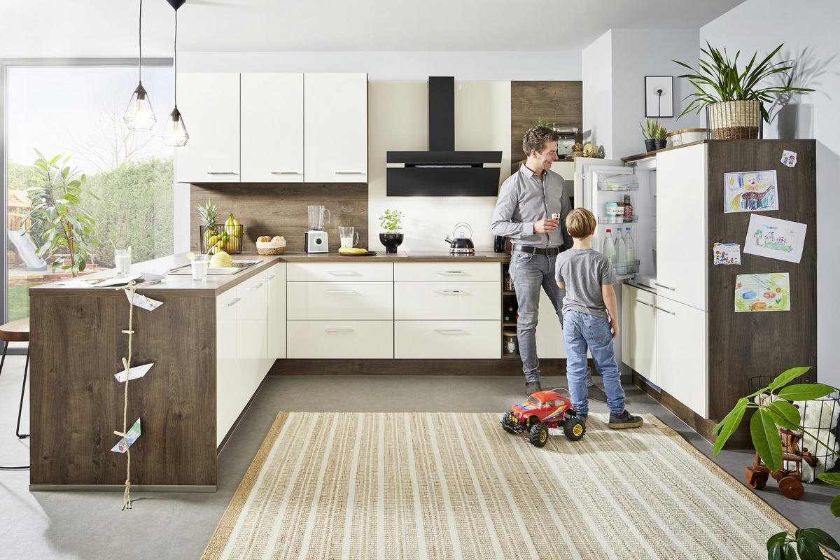 EINBAUKÜCHE VE405 - Eichefarben/Magnolie, Design, Holzwerkstoff - Venda
