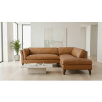 ECKSOFA SERA Cognac Echtleder Lederlook  - Cognac/Dunkelbraun, Design, Leder/Holz (235/194cm) - Livetastic