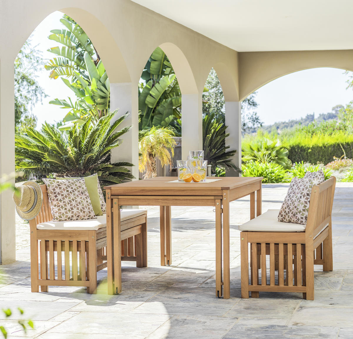 GARTENSET 10-teilig  - Naturfarben/Weiß, LIFESTYLE, Holz/Textil - Ambia Garden