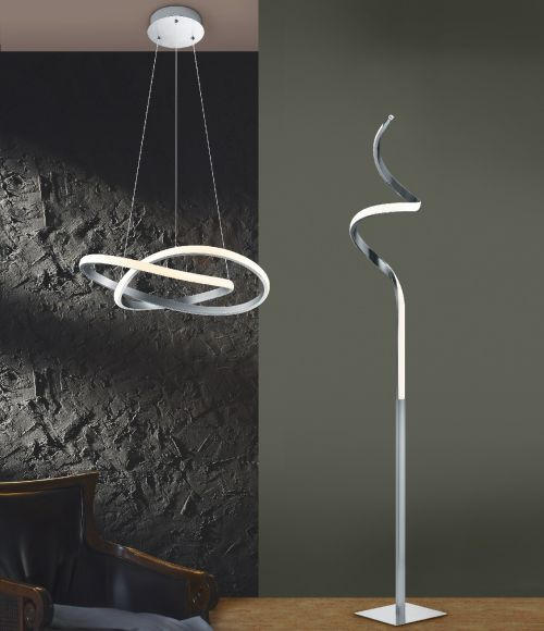 LED-STEHLEUCHTE - Weiss/Nickelfarben, Design, Kunststoff/Metall (20,5/145cm)
