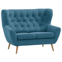 2-SITZER-SOFA  in Mikrofaser Blau  - Blau/Eichefarben, Design, Holz/Holzwerkstoff (138/104/92cm) - Stylife