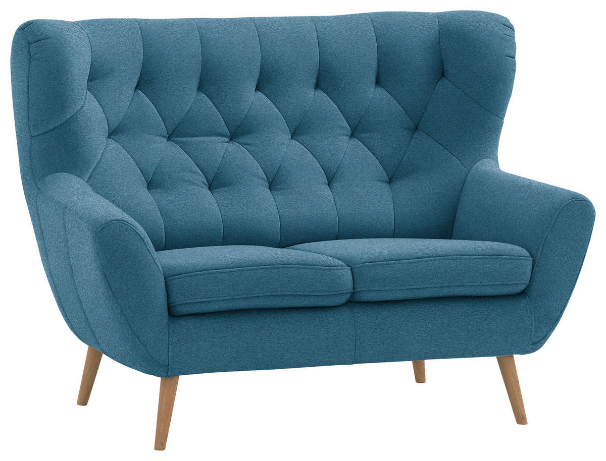 2-SITZER-SOFA  in Mikrofaser Blau  - Blau/Eichefarben, Design, Holz/Holzwerkstoff (138/104/92cm) - Stylife